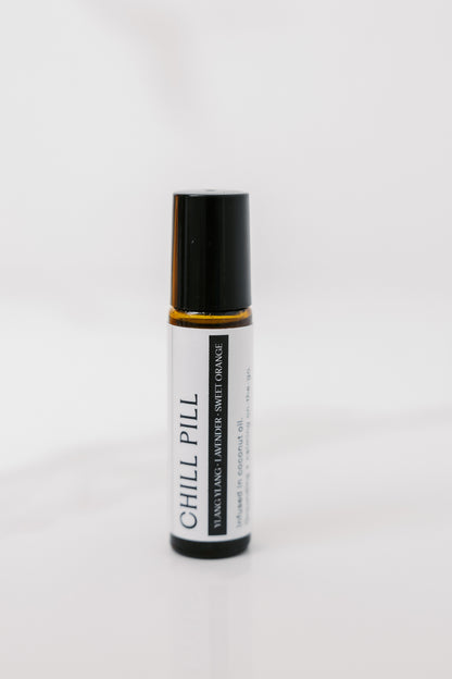 Chill pill, essential oils, ylang ylang, orange, sweet orange, chill, anxiety relief, natural healing, parker & co 